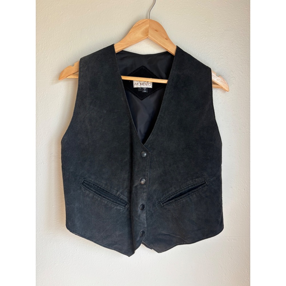 Uno Momento Womens Vintage Black Suede Leather Button Front Vest Waistcoat Small